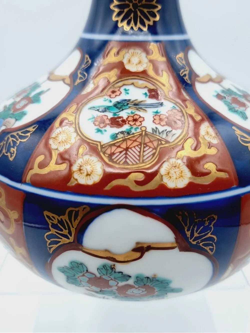 Vintage Imari Goldimari Vase, Hand Painted Blue, White and Red